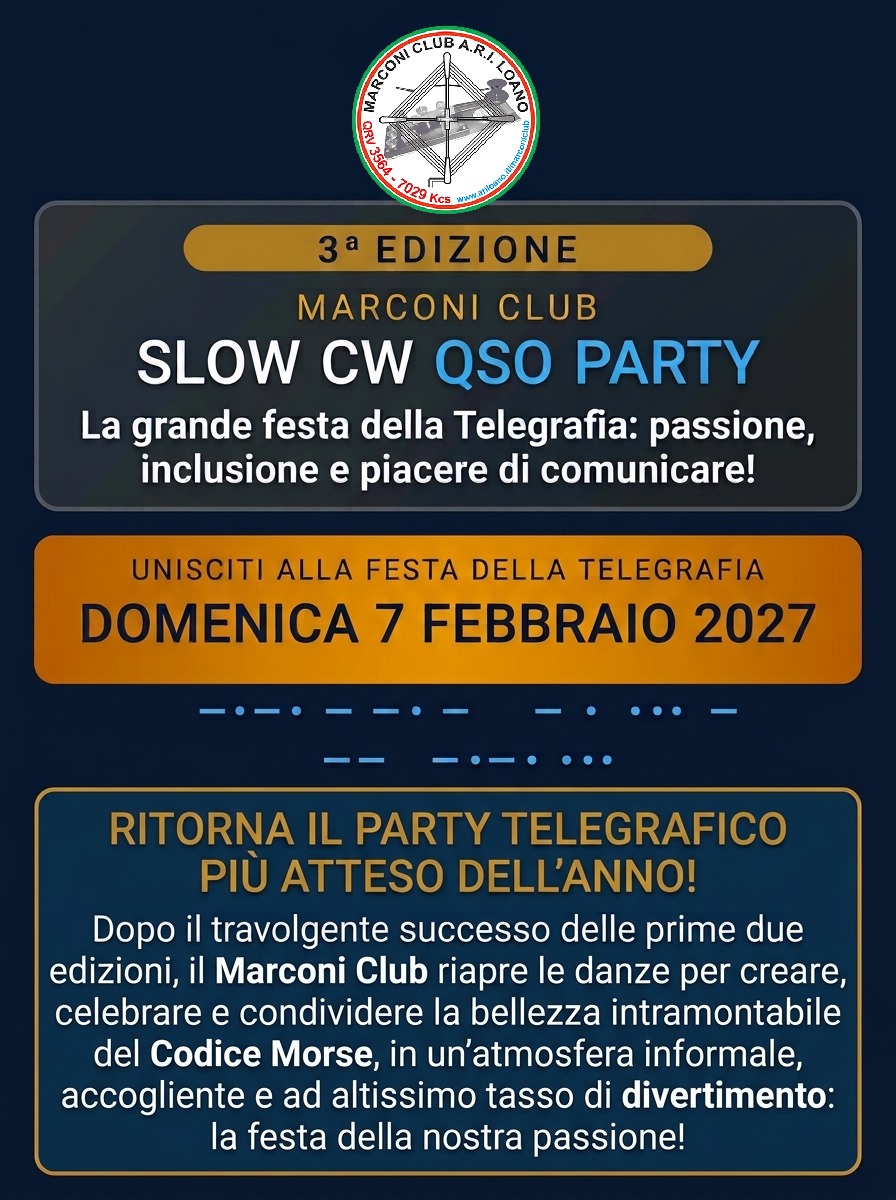 Marconi Club Slow CW QSO Party - domenica 7 febbraio 2027